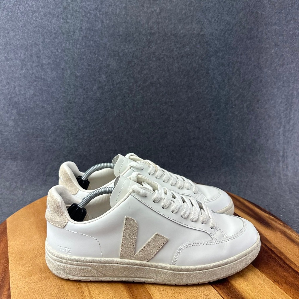 Veja V-12 Leather Shoes Womens Size 8 Extra White Sable Low Top Sneakers Casual